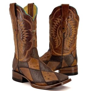 Men’s Genuine Ostrich Patchwork – Square Toe